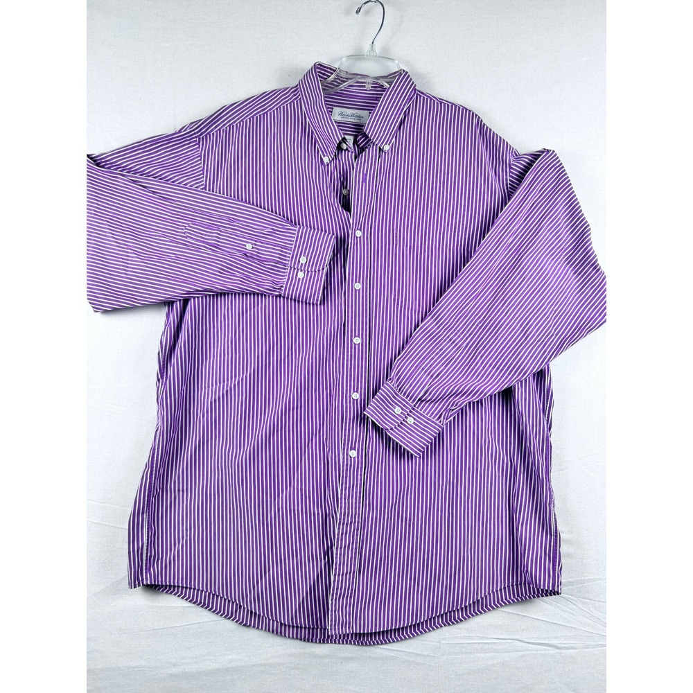 Brooks Brothers Mens 17.5 34/35 Purple White Striped Cotton Button Down Shirt